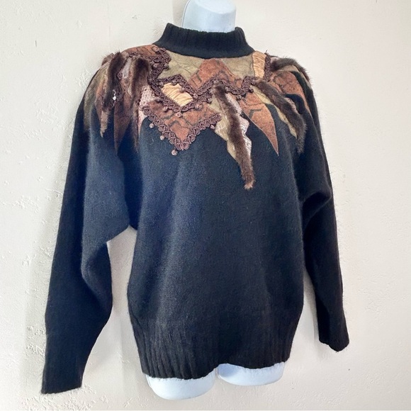 Erez Vintage Lambswool Angora Embellished Mockneck Sweater Size M - Picture 5 of 11